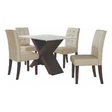 Conjunto Mesa De Jantar Off White Dubai Castanho / Areia