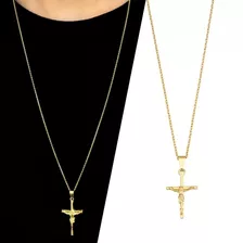 Colar Crucifixo Cruz Corrente 70cm Banhado Ouro 18k Garantia