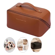 Necessaire Feminina Grande Maquiagem Cosméticos Bolsa Viagem Cor Marrom