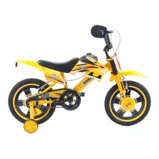 Bicicleta De Passeio Infantil Unitoys Moto Cross Aro 16 Freios V-brakes Cor Amarelo Com Rodas De Treinamento