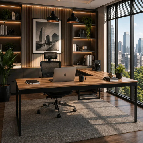 Mesa De Canto Em L Multifuncional Lamina Com Preto- Ideal Para Escritório Ou Home Office Compacta, Moderna E Perfeita Para Organização