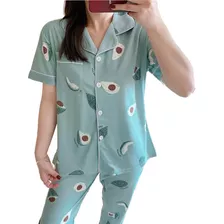 Pijama Femenino Camisa Botones Manga Corta Pantalón Mujer