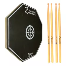 Kit Pad Estudo Bateria 12 Polegadas Com 2 Pares Baquetas 5a