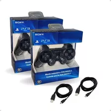 Kit 2 Controles Compatível Com Ps3 Dualshock Brinde Cabo Usb