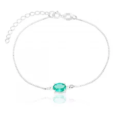 Pulseira De Prata 925 Feminina Zircônia Verde E Comprimento 165 Cm Diâmetro 525 Cm