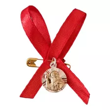 Medalla San Benito Con Cinta Roja Plata Con Oro 14k