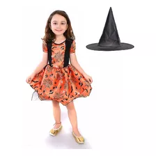 Fantasia Vestido Infantil Bruxinha Halloween Com Chapéu 