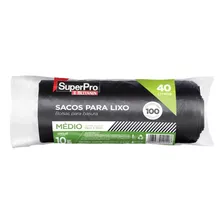 Saco De Lixo Médio 40 Litros Preto 100 Sacos Suporta 10 Kg 