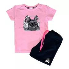 Conjunto Camiseta E Short Infantil Cachorro Fone De Ouvido