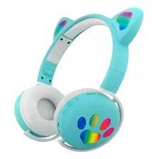Fone Bluetooth Headset Com Led Orelha De Gatinho Gamer Azul