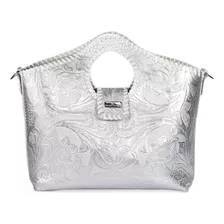 Bolsa Tote De Piel Grabada De Dama Bolso Tejido Moda Colores Color Plateado Diseño De La Tela Teresa Grabado Plata