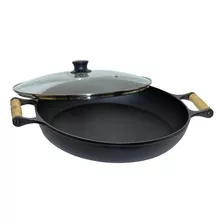 Frigideira Paella Ferro Fundido Com Tampa De Vidro 36 Cm Lib Cor Preto