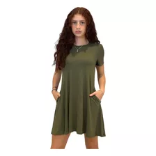 Vestido De Malha Juvenil Curto Viscose Com Bolsos