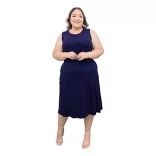 Vestido Mídi Regata Alça Larga Rodadinho Plus Size