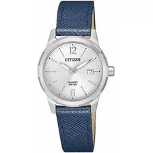 Citizen Lady Quartz Leather Blue Eu6070-19a ....... Dcmstore Color De La Correa Azul Color Del Bisel Plata Color Del Fondo Plata