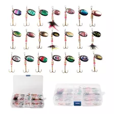 Kit 21 Señuelos De Pesca Cucharas + Caja De Pesca