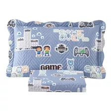 Kit Colcha Cobre Leito Solteiro 2 Pçs Infantil Game Estampa Game