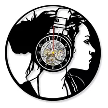 Reloj Corte Laser 0907 Musica Perfil De Mujer Con Audifonos.