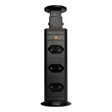 Torre Tomada Retrátil Multiplug Embutir Mesa Granito Preta