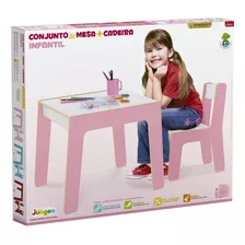 Conjunto De Mesa E Cadeira Em Madeira Rosa - Junges