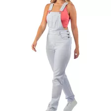 Macacão Jeans Feminino Riu Kiu Listrado Azul Claro 1409