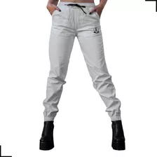 Calça Jogger Feminina Branca Big Logo Preta Blbp