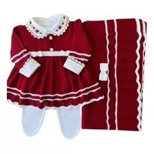 Saída Maternidade Tricot Menina Luxo Vermelho 4 Peças