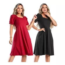 Kit 2 Vestido Midi Rodado Casual Moda Tendência Evangélica