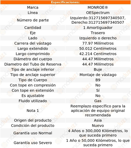 (1) Amortiguador Tra Oespectrum Gas Der O Izq Fx50 09/13 Foto 2