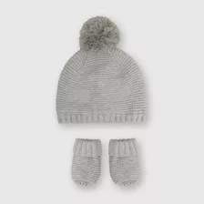 Gorro De Bebé Niño De Lana Con Mitones Gris (3 A 24 Meses)