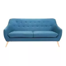 Mueble Sofá Sala Vintage De 3 Cuerpos Color Azul Diseño De La Tela Tela Terciopelo