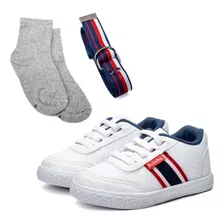 Tênis Infantil Masculino Menino + Meias Conforto + Cinto Kit