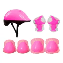 Kit Proteção Rosa Capacete Joelheiras Cotoveleiras Infantil