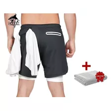 Short Deportivo Hombre Con Licra 5 Bolsas Y Gimnasio Toalla