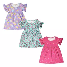 Kit 3 Vestido Menina Infantil Princesa Calor Soltinho Lote