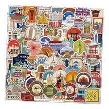 Set Sticker Calco Vinilo Termo Notebook Celu Viajes Ciudades