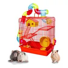 Gaiola Com Casinha E Tubo Para Hamster 3 Andares Cor Vermelho