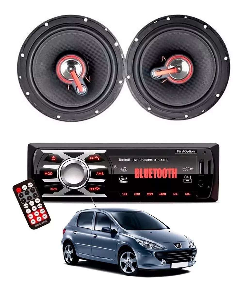 Kit Som Carro Radio Mp3 Bt 2 Alto Falante 6 Pol Peugeot 207