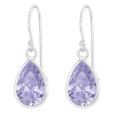 Aros De Plata Mujer Gota Zircon Violeta Para Mujer + Caja 