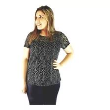 Blusa Feminina Em Renda Manga Curta Decote Canoa Seiki 63086