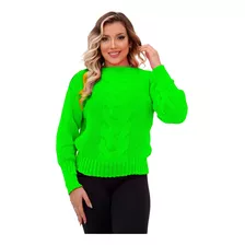 Blusa De Frio Suéter Tricot Trança Com Manga Bufante