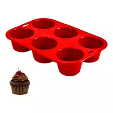 Forma De Silicone Cupcake Muffins Mini Bolo Pão 6 Cavidades Cor Vermelho