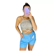 Short Mujer De Crepe Sastrero Con Pinzas Y Bolsillos