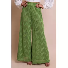 Calça Tricot Pantalona Verde Pequiá