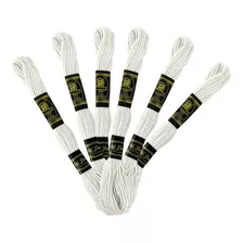 Kit 6 Meadas Linha De Bordar Bordado Manual Ponto Cruz Cor Branco