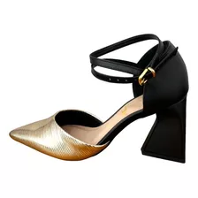 Scarpin Gabriela Preto E Dourado Feminino 