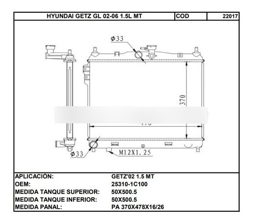 Radiador Hyundai Getz Laminilla 16mm (cod:22017) Foto 2