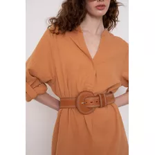 Cinto De Cuero Con Costura Artesanal Marron Mujer Portsaid Color Sandstone Diseño De La Tela Liso Talle Me