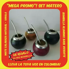 Oferta!set Matero Argentino!mate Calabaza Natural+bombilla!