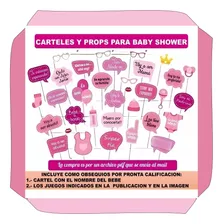 Props Baby Shower, Photo Booth Carteles+juegos De Obsequios